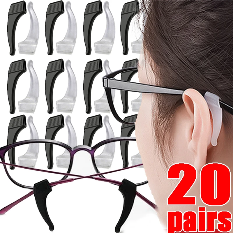 20pairs/set Ear Grip Hooks Antislip Holder Silicone Ear Hook Glasses Leg Sleeve Bracket