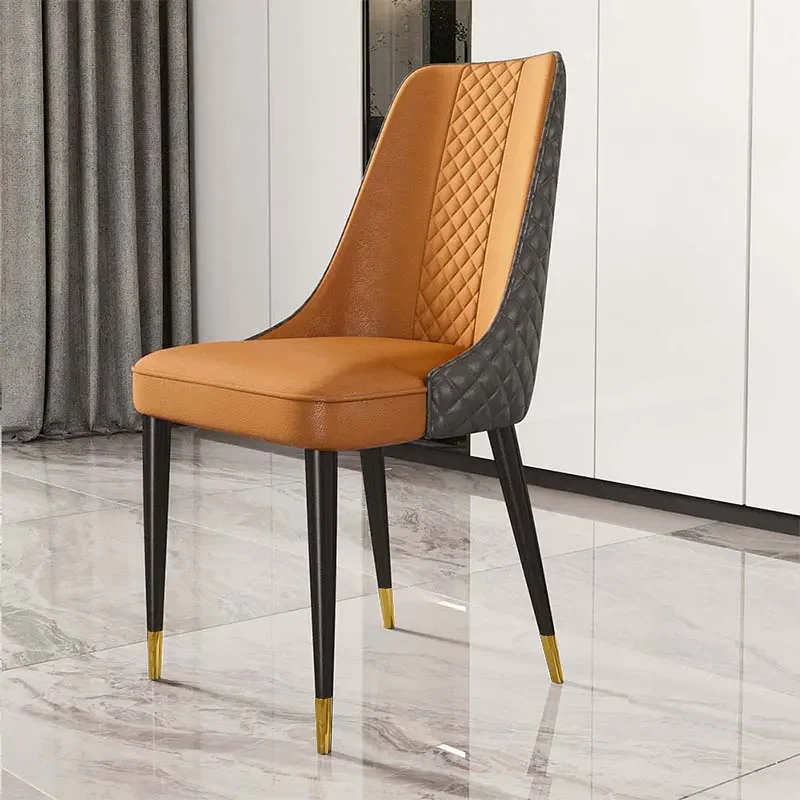 

Living Room Dining Chairs Luxury Leather Designer Chair with Backrest Metal Legs Leisure Accent Sillas Nordica Home Furniture