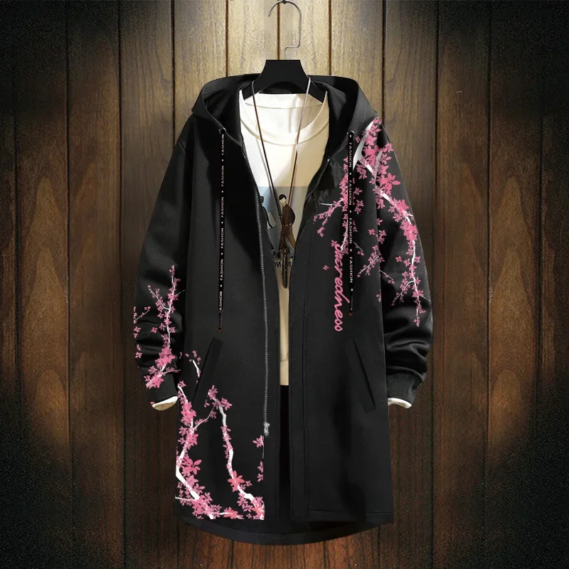 Men's Winter Dragon Pattern Parka Trench Coat Winter New Chinese Style Fashion Long Sleeve Thick Mid-Length Hooded Coat for Men