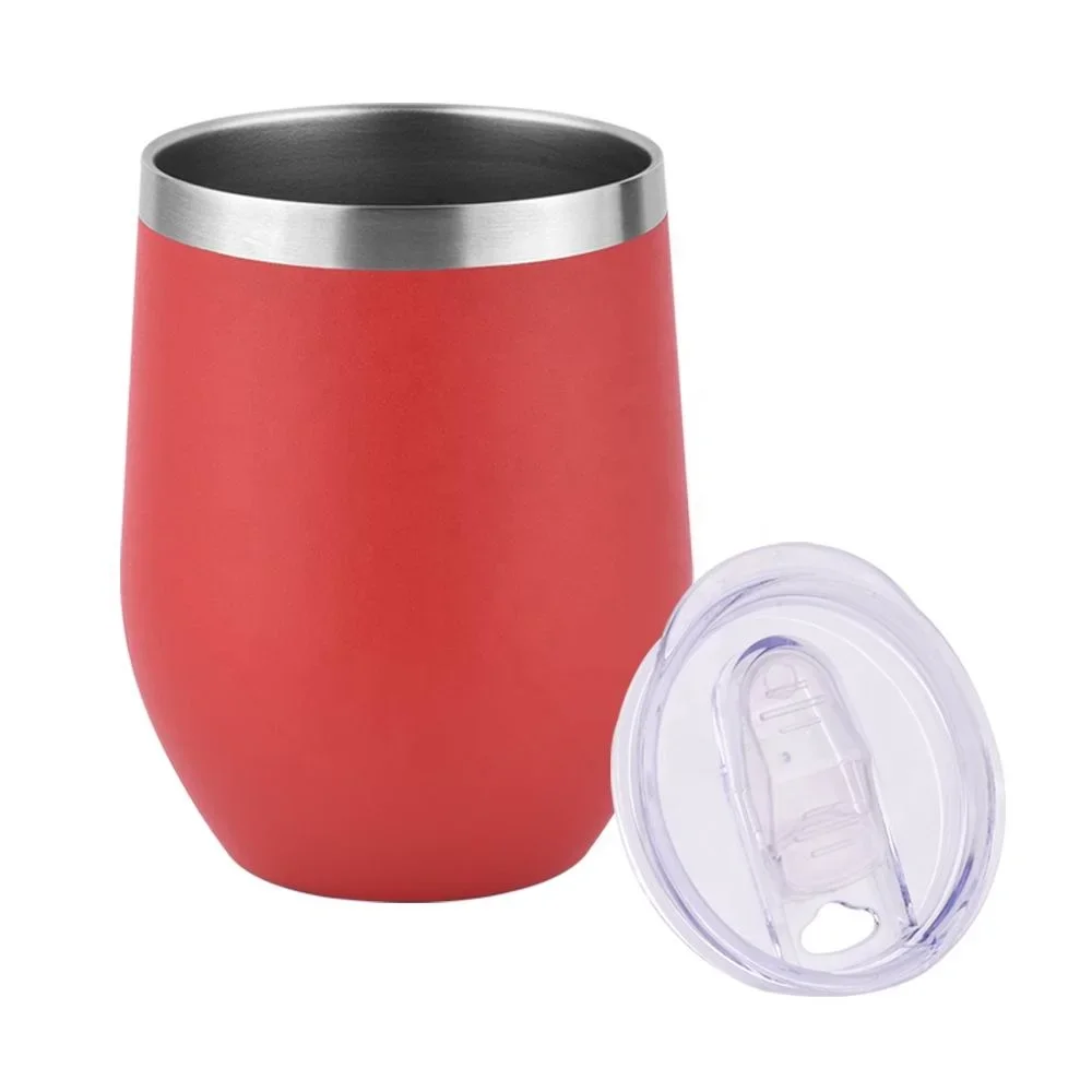COMOOO 12oz Wine Tumbler With Lid And Straw, Stainless Steel Stemless Wine Glass, Double Wall Vacuum