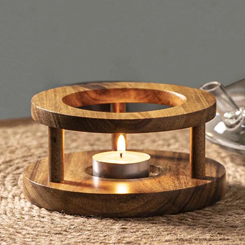 

Vintage Round Wooden Teapot Trivets Creative Candle Holder Kung Fu Tea Set Accessories Tea Stove Coffee Milk Heating Warmer Base