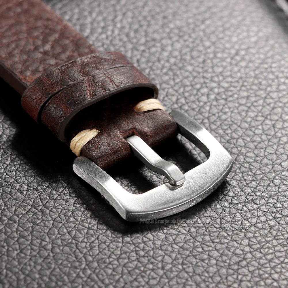 Vintage Genuine Cowhide Leather Watch Band with Handmade Stitching