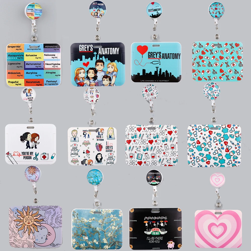 Retractable Badge Reel Grey's Anatomy Retractable Badge Holder Reel Nurse Exhibition Card Holder Doctor ID Card Chain Clips for School Student Office