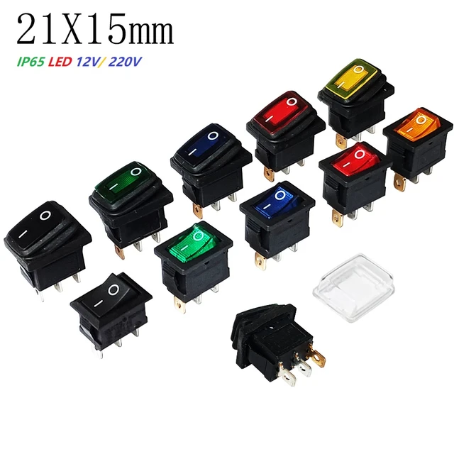 Mini interrupteur à bascule KCD1, panneau 21x15mm, indication 13x19mm, IP65  avec LED, interrupteur à bascule 4.2, marche-arrêt, 3 broches, 12V, 220V, 4  pièces - AliExpress