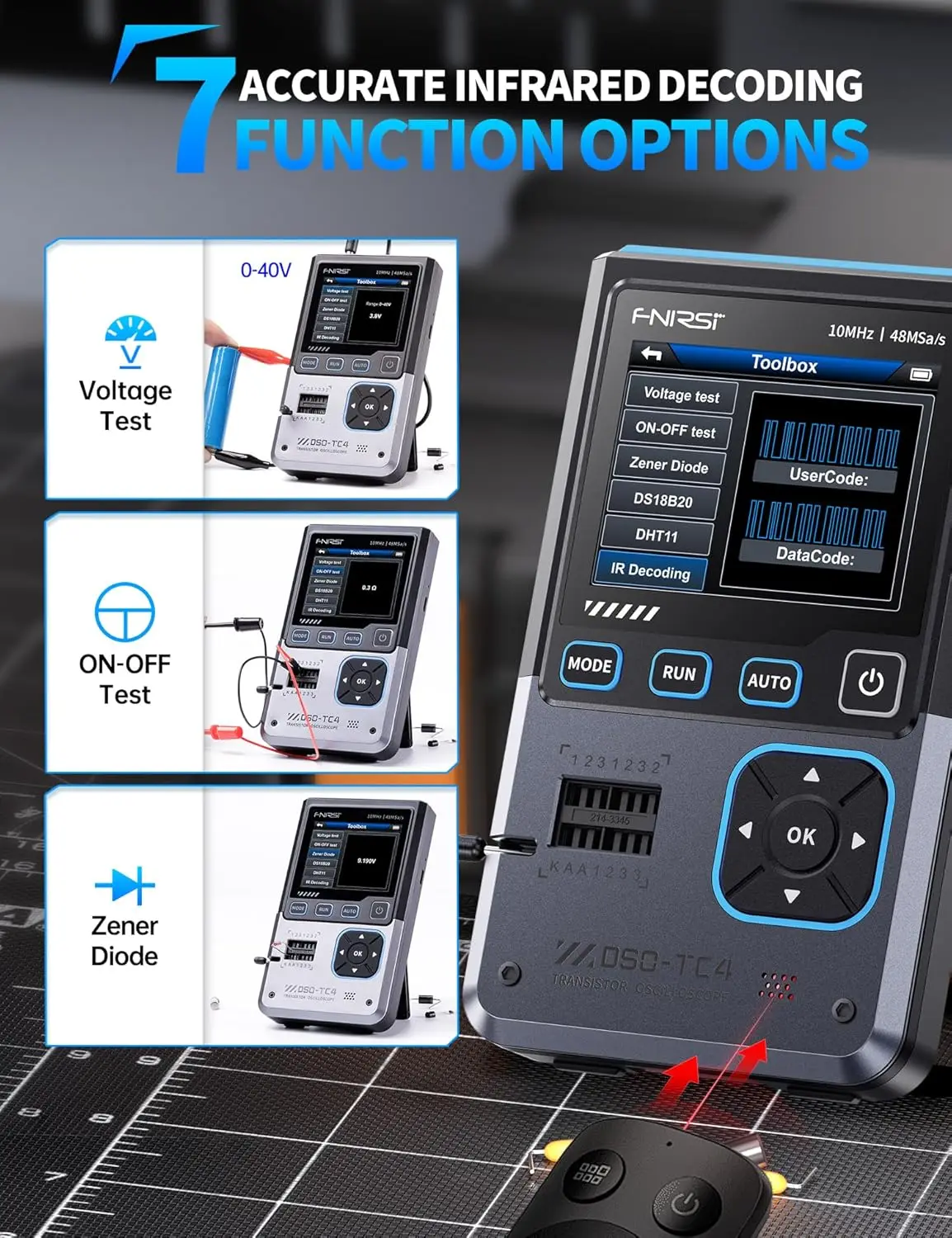 DSO-TC4 Handheld Oscilloscope 3-in-1, 10MHz Scope & Component Tester ...