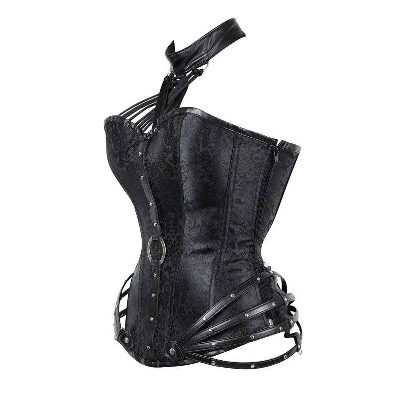 Steampunk Corset Gothic Steel Boned Zipper Overbust Bustier Steel Boned Women Slimming Body Tops S-6XL New Sexy Halter Corsets