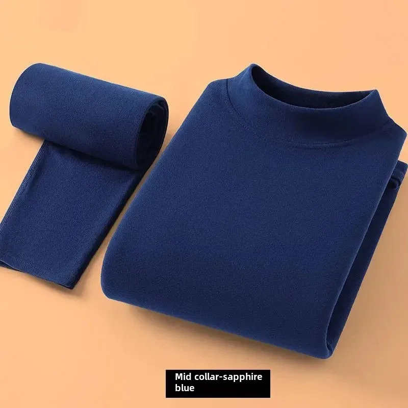 الشتاء بلوزات وسراويل مجموعة ملابس المنزل الدفء  عادية الرجال جلد   عالية طوق الملابس الداخلية الحرارة المخملية التي  مجموعة