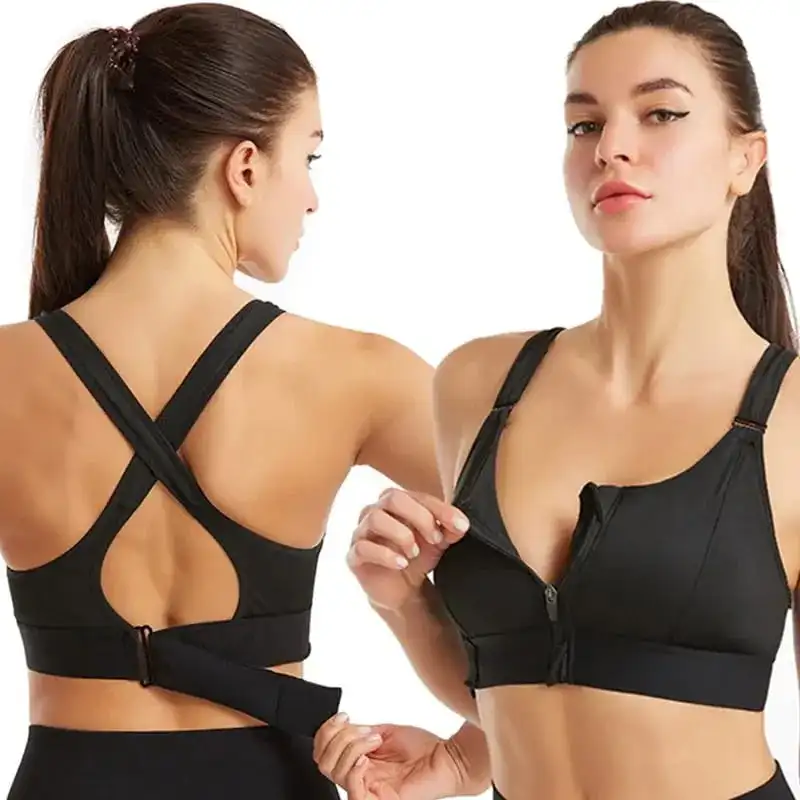 Front Zipper Sports Bra For Women Gym Plus Size 5XL Adjustable