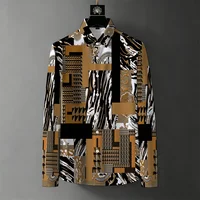 Chemise homme nouvelle collection, style luxe léger, imprimée sans plis, tendance, à motifs géométriques, color block, décontractée, manches longues 2