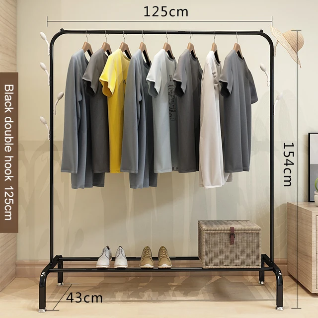 Garment Rack Floor Standing Clothes Hanger Double Pole Coat Rack Wardrobe Clothing Drying Rack Mobile Cloth Rail Home Furniture B Double hook 125cm