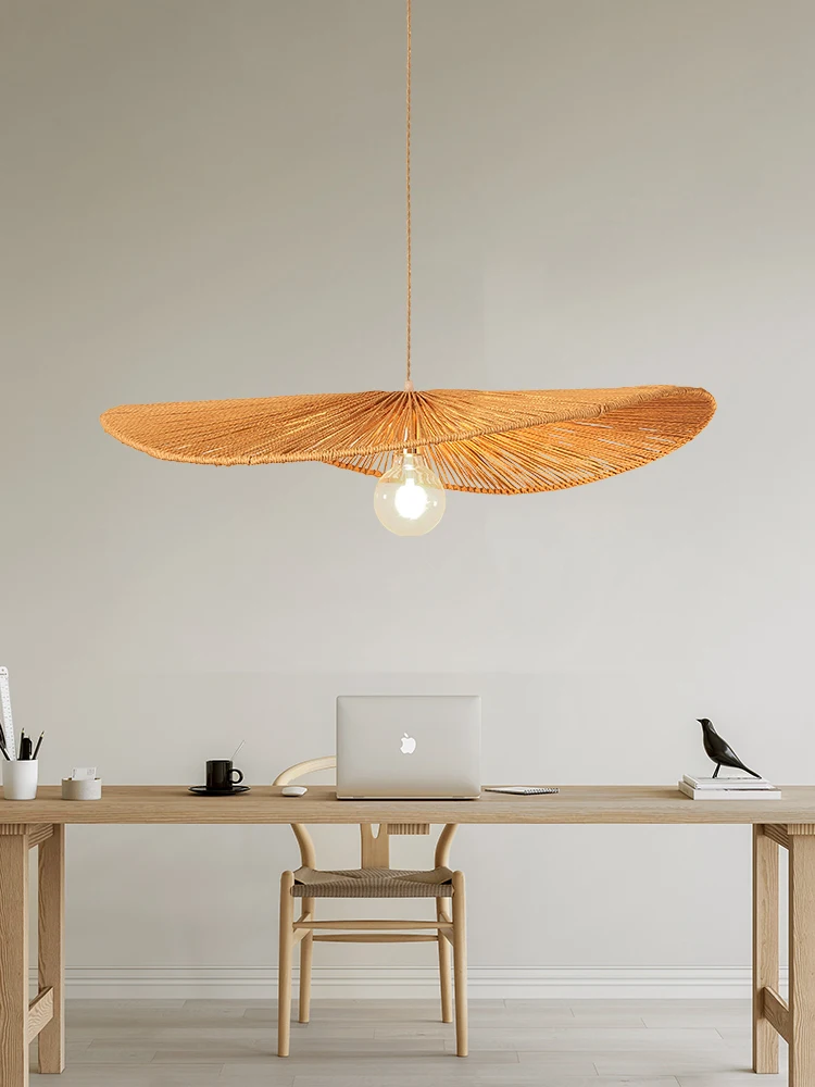 

Vintage Straw Hat Chandelier Handmade Rattan Ceiling Pendent Lamp Living Room Bedroom Dining Room Decorative Hanging Lights