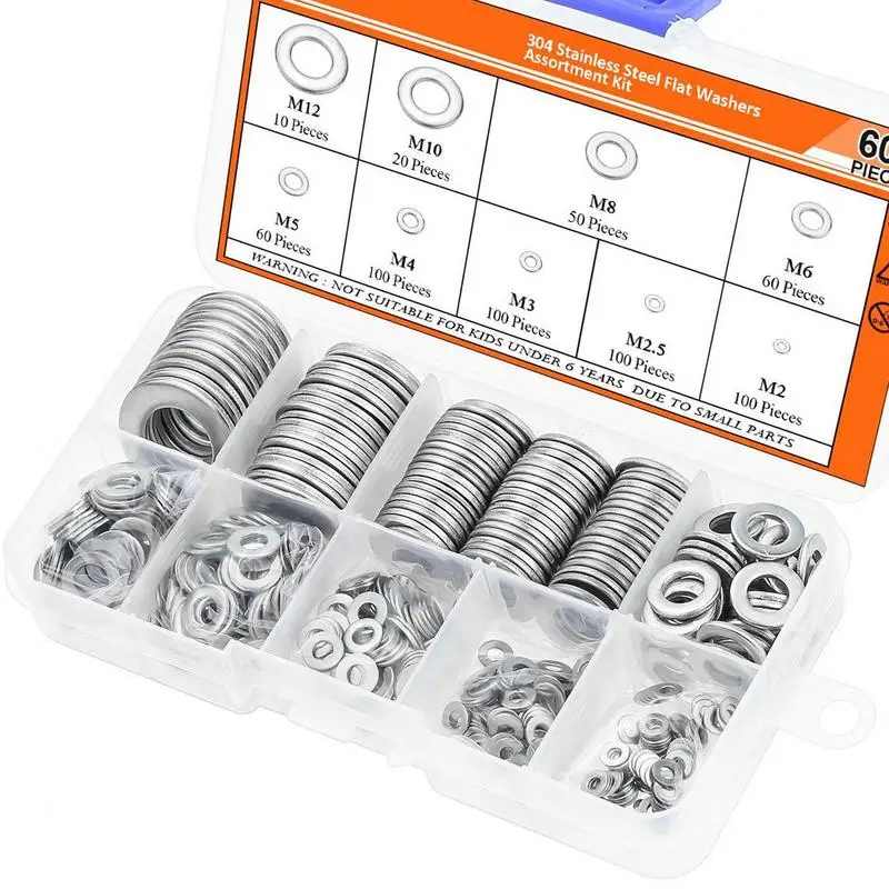 

Stainless Steel Washers Assortment 600PCS Stainless Steel Gasket Flat Fender Washers 9 Sizes Gasket Fender Flat Washers