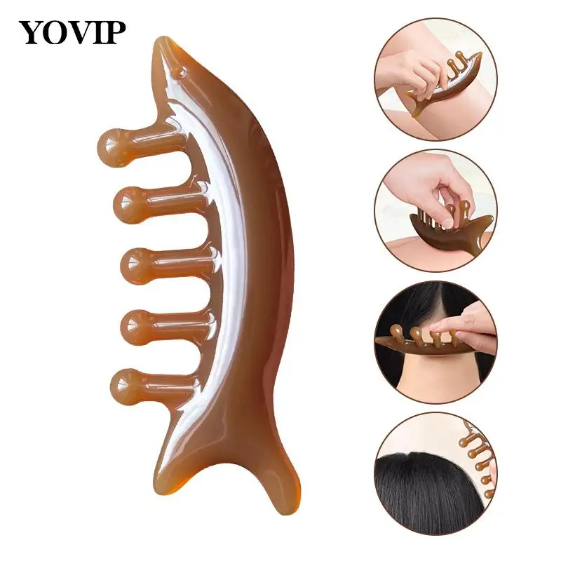 

Natural Resin Head Massage Comb Guasha Stick Shark Comb Head Body Pressure Massage Tool Dredging Meridian Stress Release