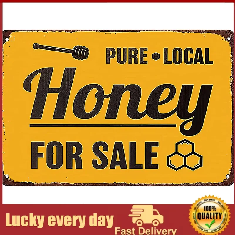

asbwuo Vintage Tin Sign Pure Local Honey for Sale Retro Metal Signs,for Garage Family Bar Cafe Room Bathroom Art Wall Decor