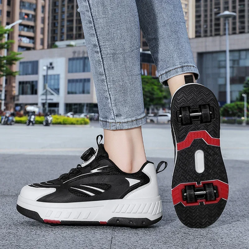Kids Roller Skate Shoes Deformation Fashion 4 Wheels Boys Girls Casual Adults Parkour Running Skating Shoes Gift kids shoes roller skates inline skate wheels