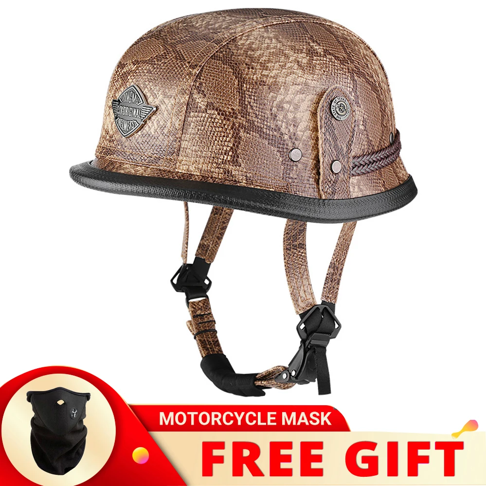 

JYT Summer PU Leather Vintage Half Face Motorcycle Cruiser Helmet German WWⅡ Man Woman Retro Scooter Riding Jet Casque Moto