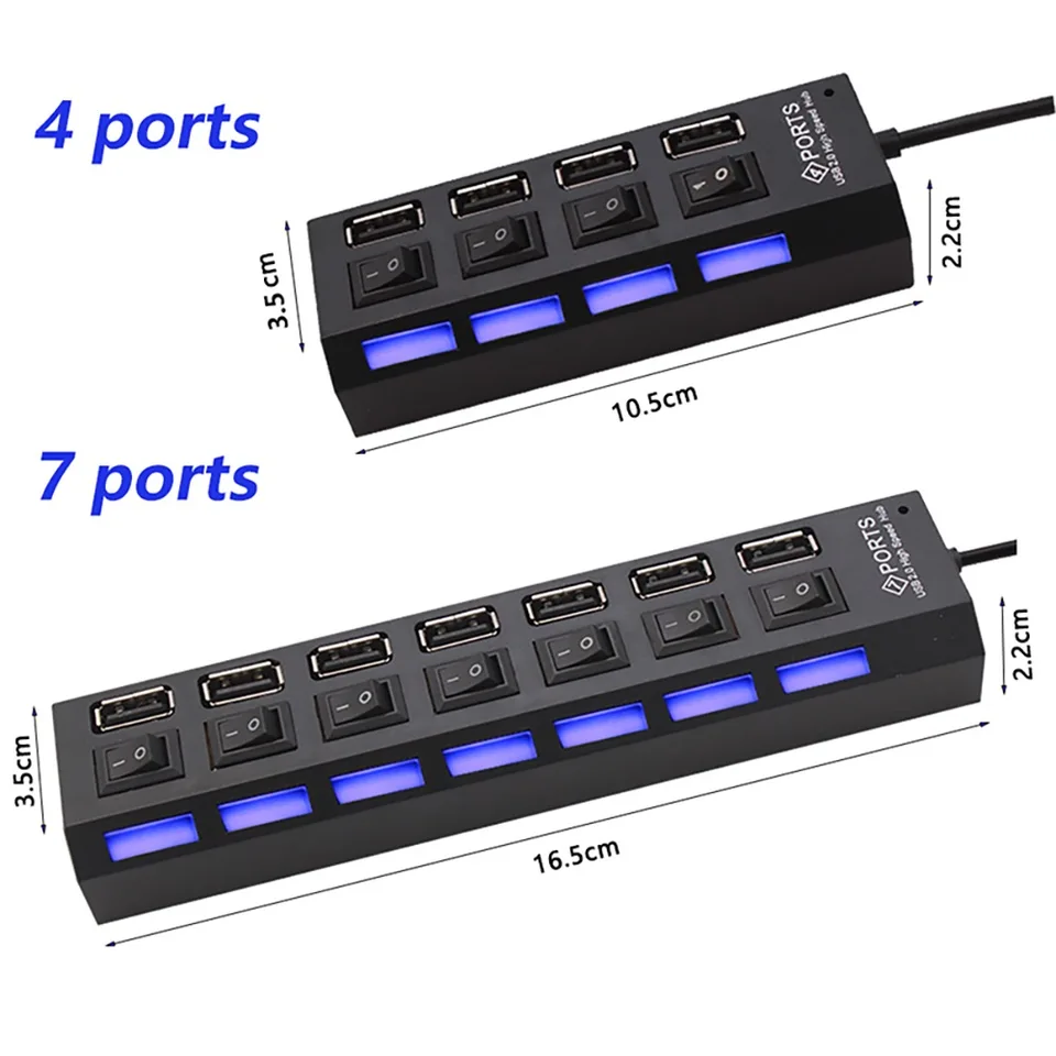 Hub multiplo a 4/7 porte con interruttore ON/OFF, splitter USB multiplo, adattatore a 4 e 7 porte, accessori per computer._voghion.com