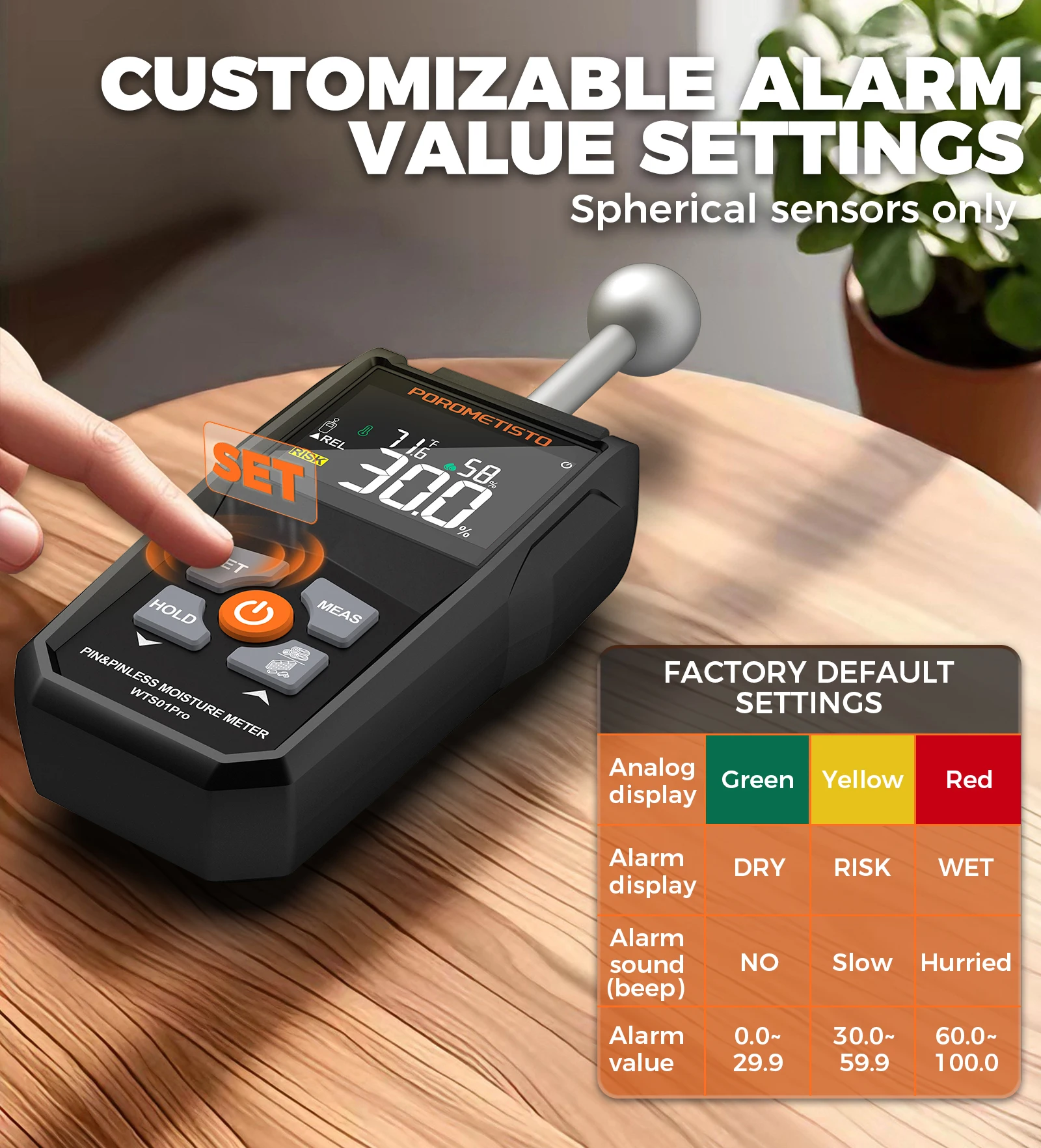 2IN1 Digitales Holzfeuchtemessgerät Pin & Pinless 0~99,9 % Holzfeuchtigkeitsdetektor mit LCD-Feuchtigkeitstester Hygrometer für die Holzbearbeitung – Detail 7