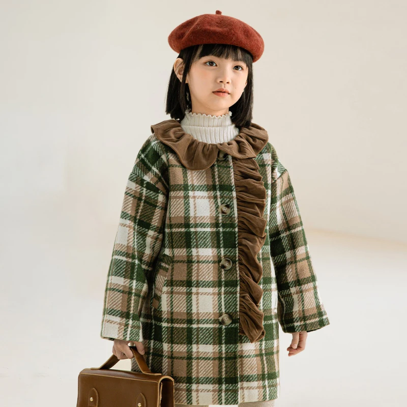 

Children Clothing Warm Winter Clothing 2022 New Long Quilted Woolen Coat Girls Thickened Korean Coats for Kids 4 To 14 Years
