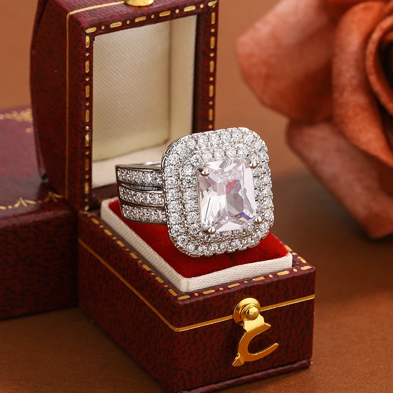Exquisite 925 Silver-plated Ring for Women's - Fashionable Dazzling Zirconia Anniversary Engagement Jewelry Diamond Ring - 5