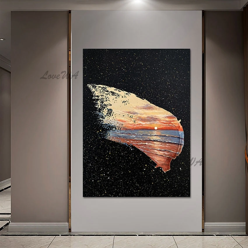 

High Quality Sunset Beautiful Scenery Wall Painting Unframed 3d Sea Wave Picture Abstract Art Design Restaurant Wall Decoration