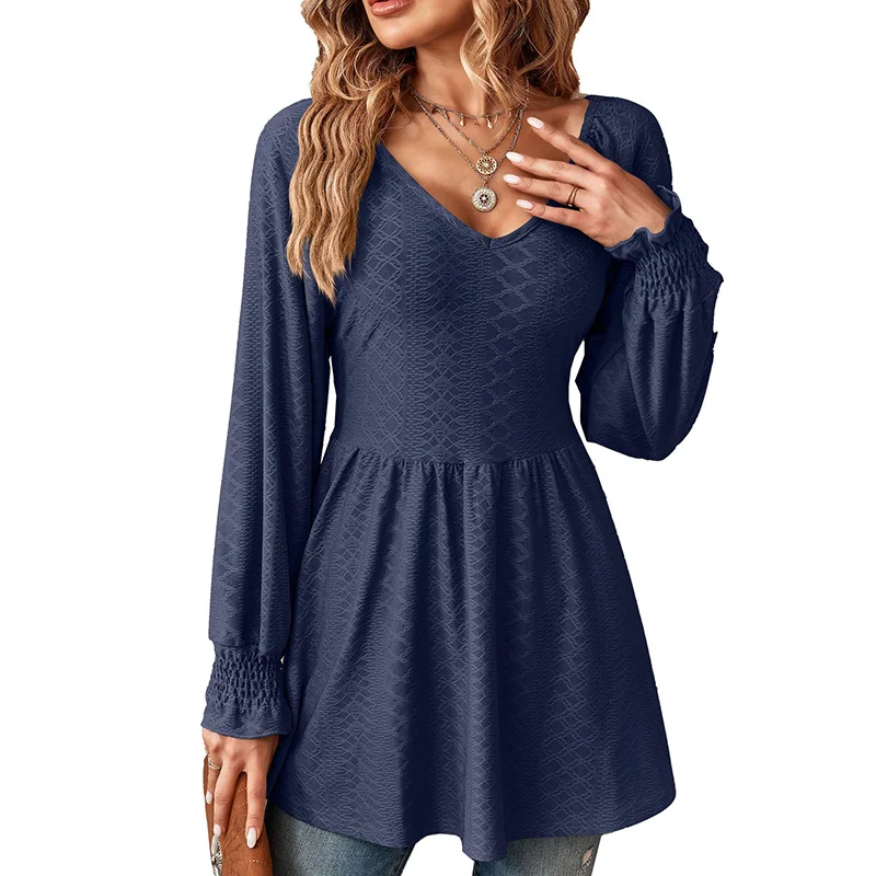 

Autumn Winter Elegant Fashion Harajuku T-shirts Lady All Match Chic Female Clothes V Neck Patchwork Solid Long Sleeve Tops Women