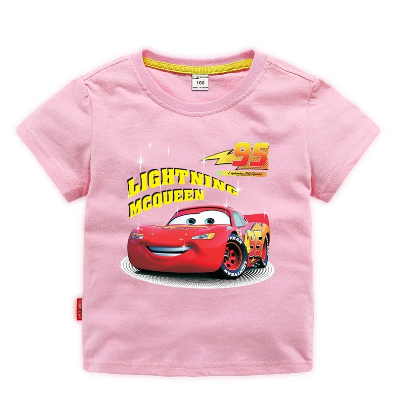 thumbnail image 1 of Camiseta de manga corta de algodón para niños con dibujos animados de Disney Lightning Mcqueens, ropa para niños, ropa de carreras de coches, regalo para niños, 1 of 5
