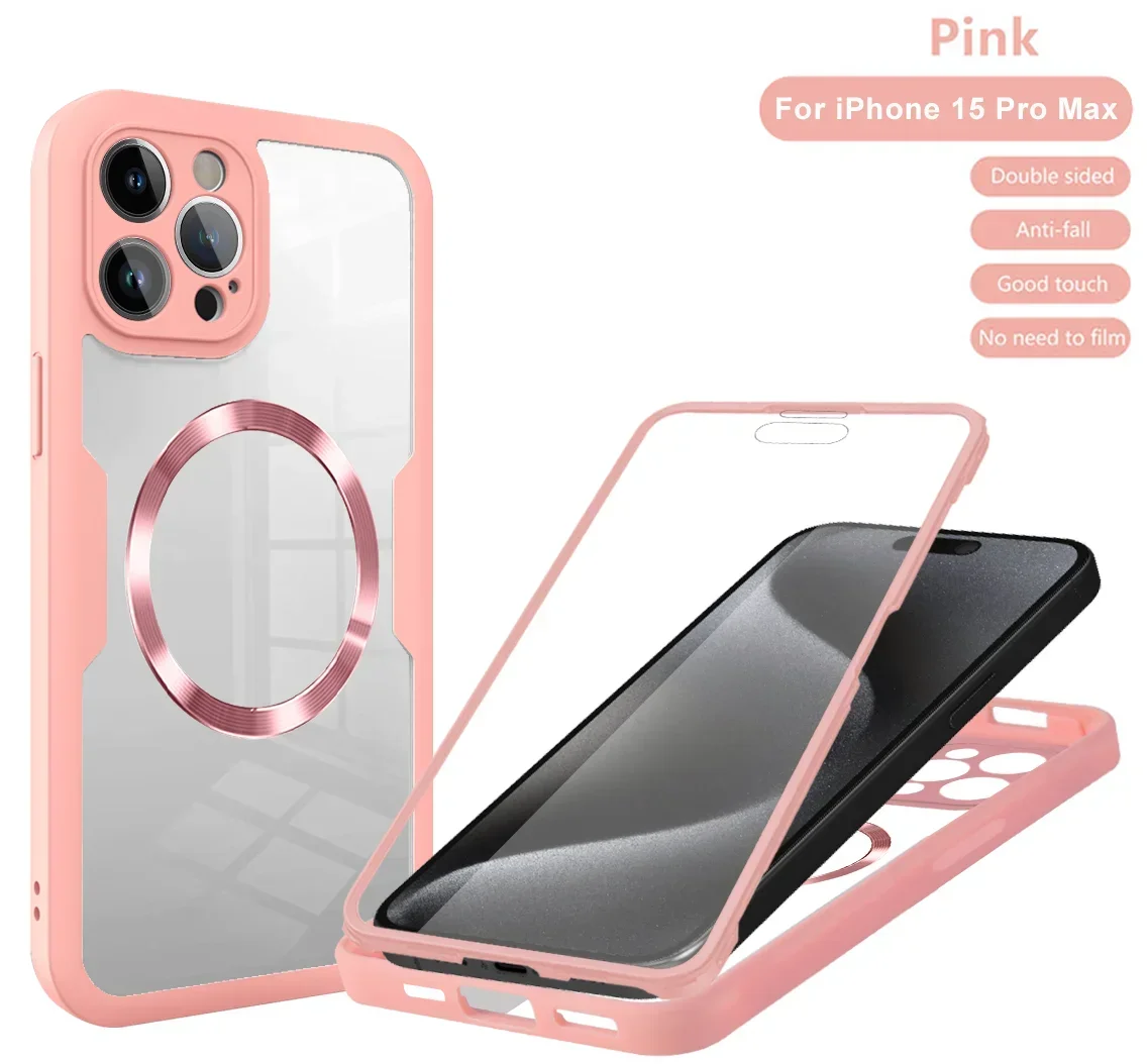 Magnetic 360° Full Body Clear Shockproof Case with Silicone Bumper