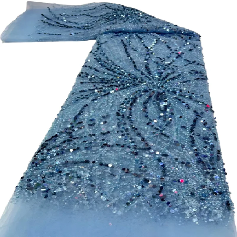 

3D African Lace Fabric High Quality With Sequins French Nigerian Tulle Lace Embroidery Bridal Wedding Dress Sewing 5 Yards