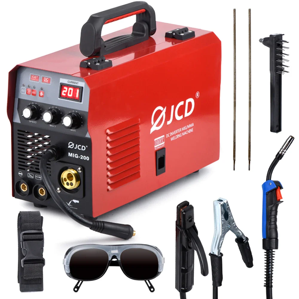 JCD 220V Mig Welder IGBT Smart MMA Stick DC Inverter 200/160A Arc Welder with Digital LCD Display for Beginner Welding Machine