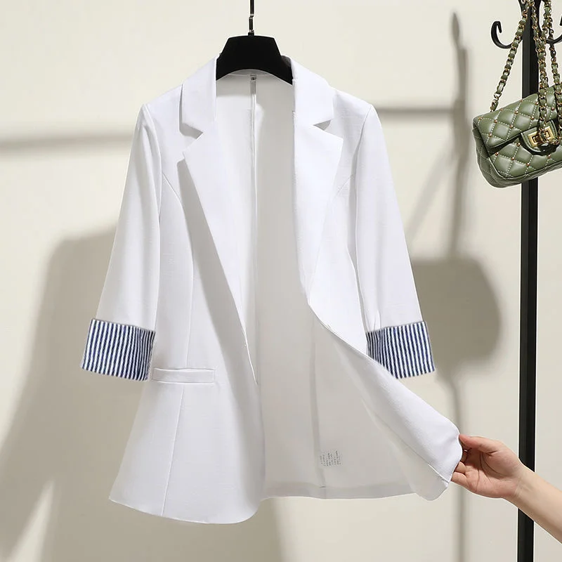 

Blazer Women's Summer Thin Office Women's Work Blazer Slim Fit Korean Version Spliced Loose Minimalist Patch Business Fashion