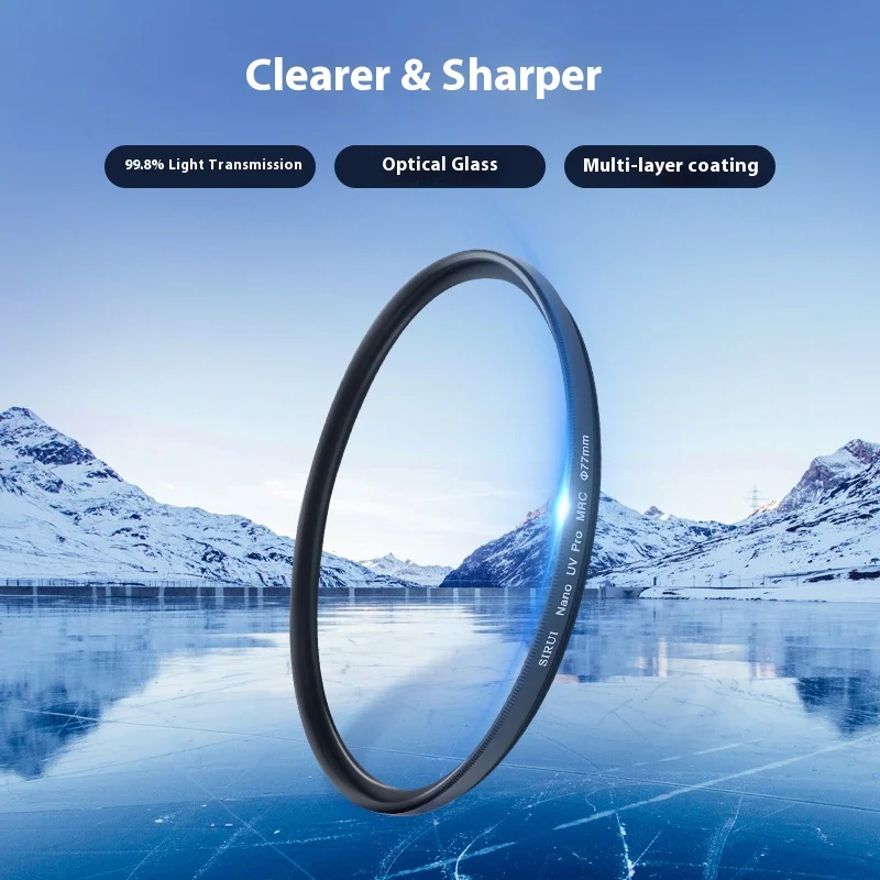 Filtre ND variable professionnel pour objectif photo, démontré avec différentes tailles de bague de 43mm à 67mm.
