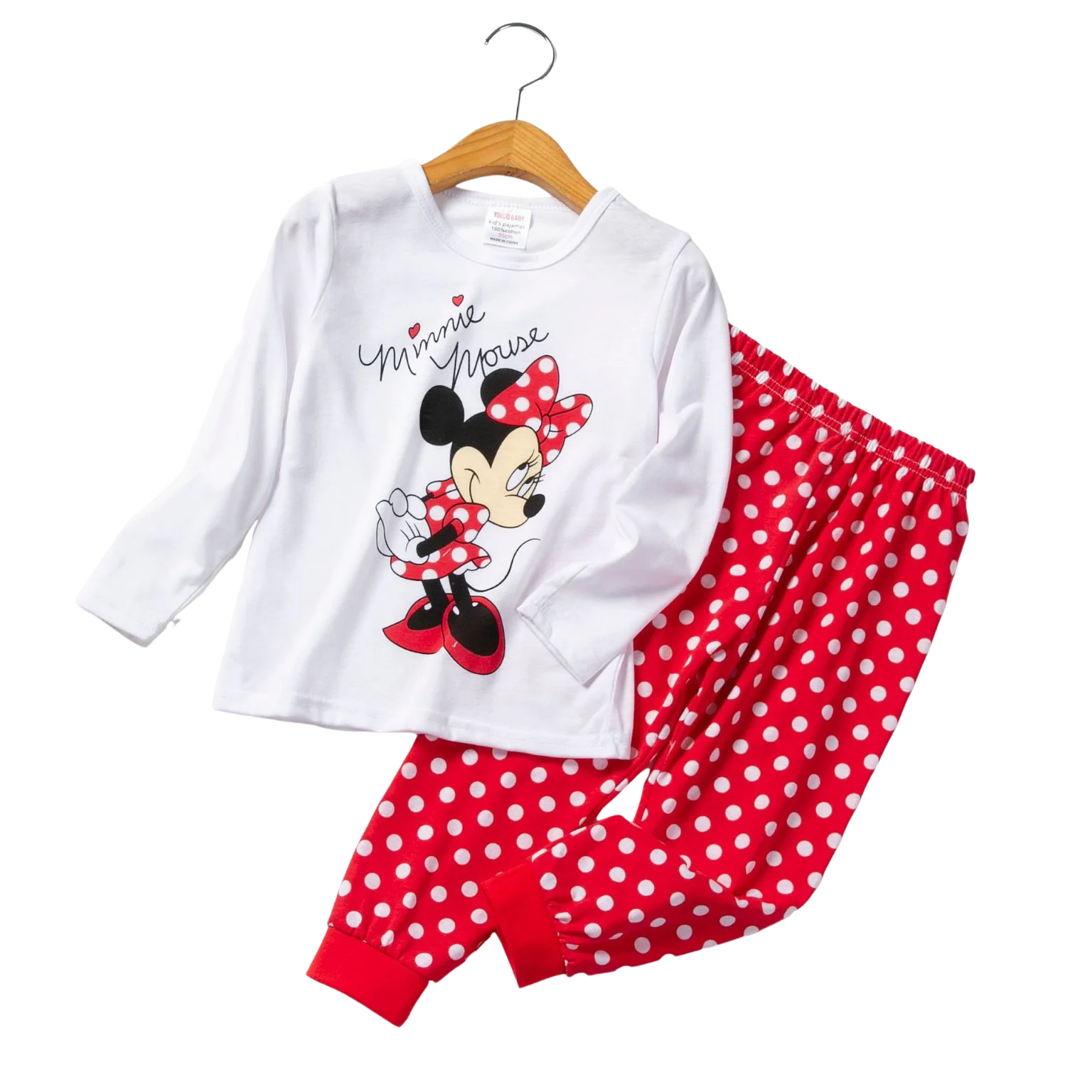 thumbnail image 1 of Conjunto de 2 piezas de pijama de algodón de manga larga para niños, ropa de dormir de Minnie, varios estilos, para primavera y otoño, 1 of 6