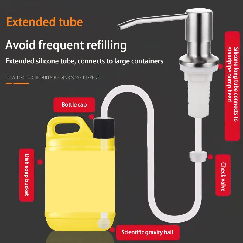 Stainless Steel Kitchen Soap Dispensers Sink Liquid Pump Extension Tube Kitchen Sink Hand Pressure Dispenser For Liquid Soap