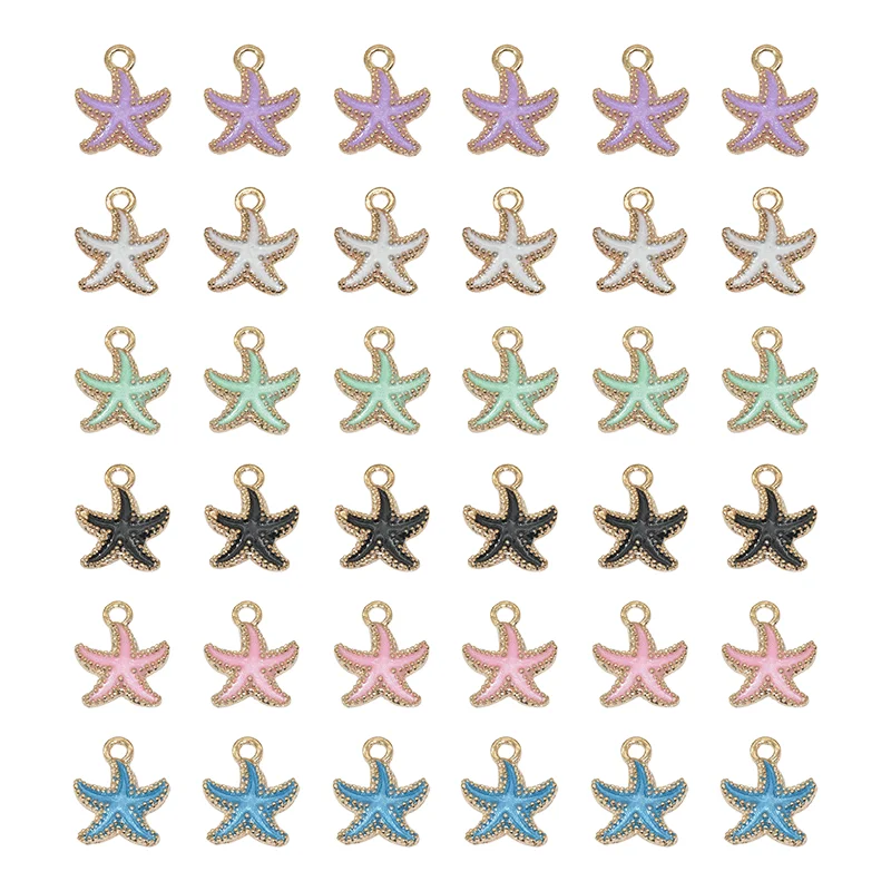 

10pcs 6color Gold Plated Metal Starfish Charms Alloy Enamel Pendants For DIY Jewelry Making Accessories 18*15mm