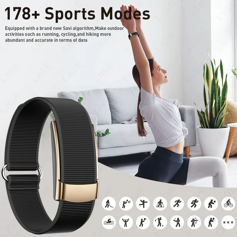 LIGE 15g 초경량 스마트 팔찌 2026 신형 스포츠 피트니스 트래커 170+ 스포츠 모드 IP68 방수 알람 시계 스마트밴드 SpO2