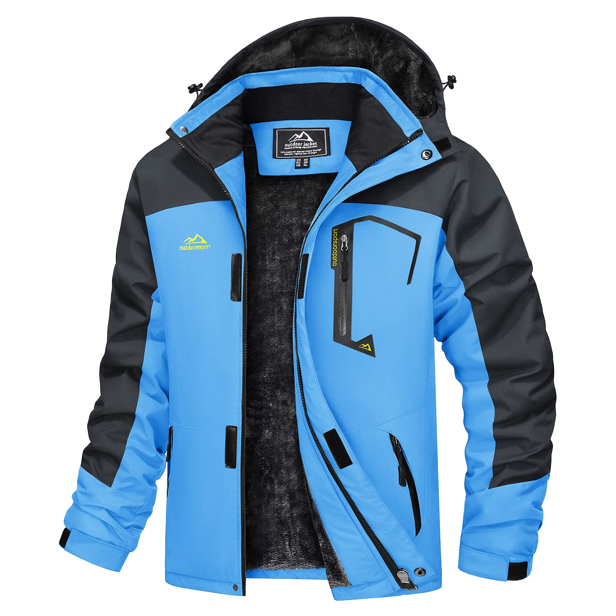 GEMYSE Uomo Giacca da Sci impermeabile montagna Giacche Pile invernale antivento Cappotto con Cappuccio (Arancione 06,2XL