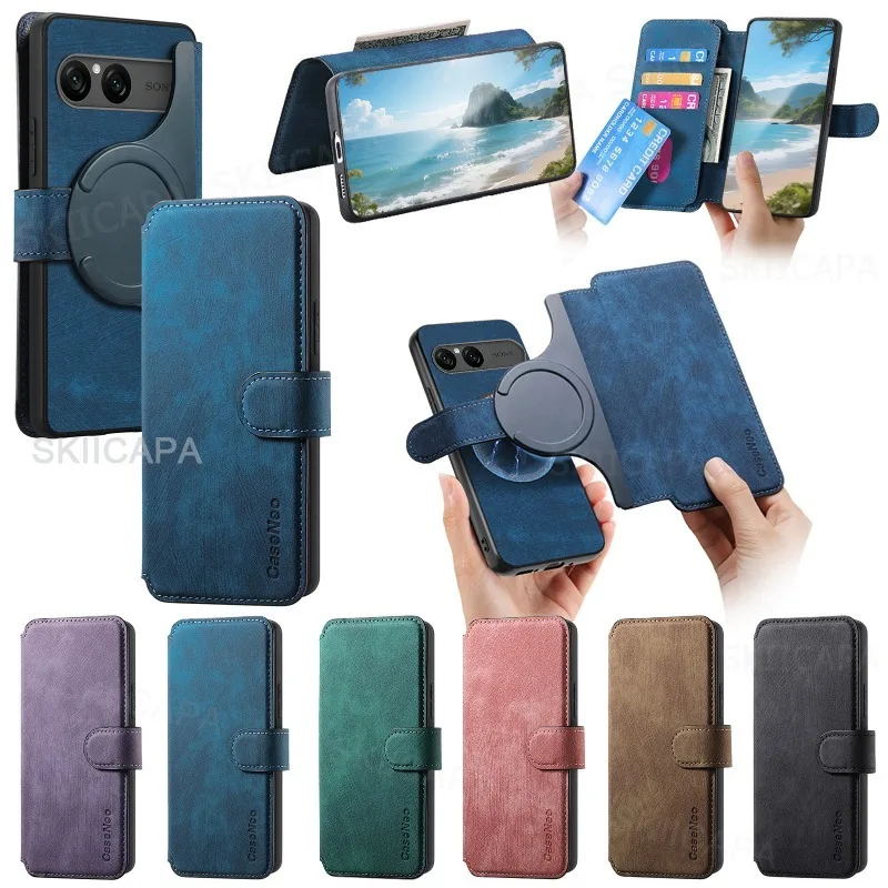 Multifunction Flip Leather Magnetic Wallet Case with Magsafe Removable 2-in-1 Phone Cover