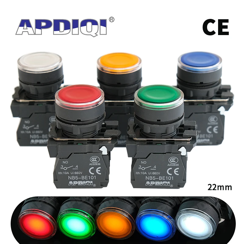 1 Uds XB5 interruptor momentáneo de botón iluminado NC sin voltaje 220V 24V cabeza plana redonda arranque parada reinicio de energía 22mm ZB5 AW3361