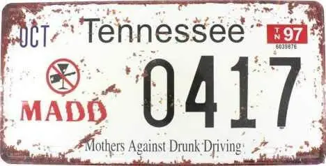 

Eletina twinkle Tennessee Mothers Against Drunk Driving 6x12 Inch Vintage Auto License Plate Home - Retro Look Art Decoration