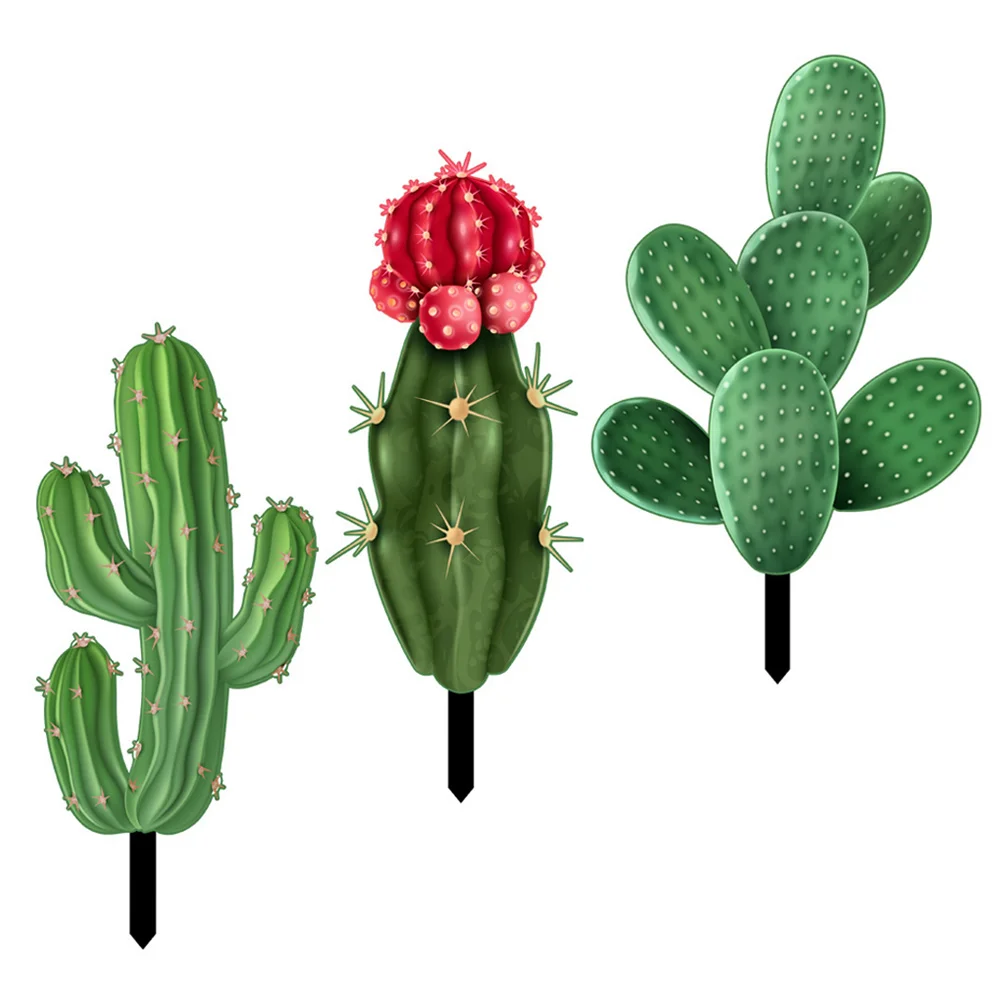 

3 Pcs Cactus Card Stake Sign Decor Lawn Ornament Garden Signs Decorative Outdoor Decorations Stakes Yard Ornaments The
