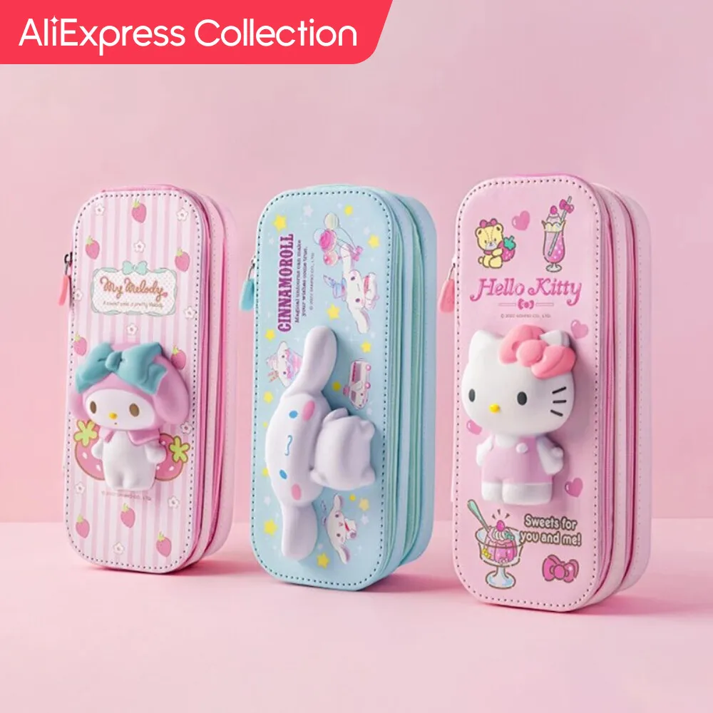 AliExpress 컬렉션 3D 감압 산리오 시리즈 연필 케이스, 귀여운 대용량 스토리지, 이중 레이어 다기능 스트레스