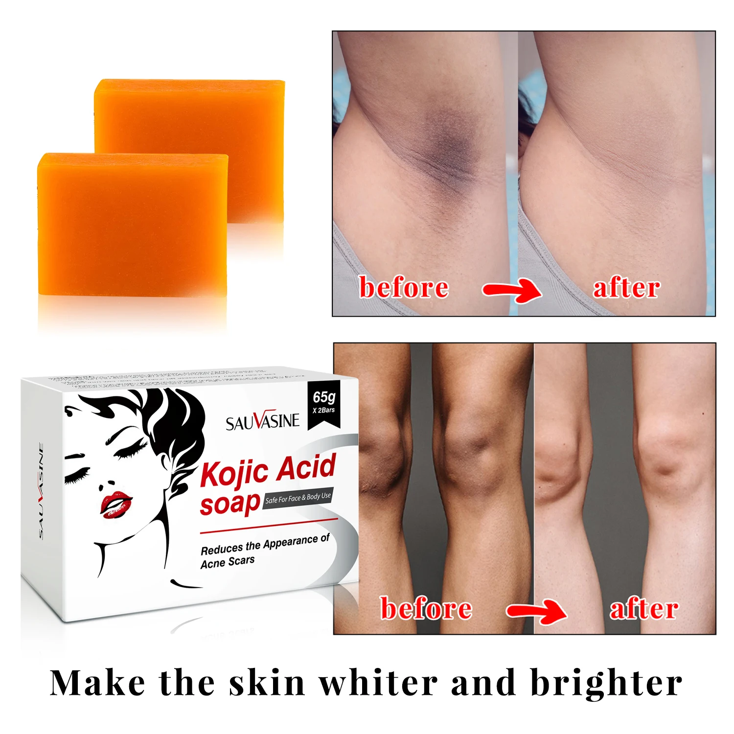 Kojic Acid Glow Soap Facial Deep Cleaning Even Skin Tone Skin Lightening Soap Oil Control Moisturizing Skin Care 65g x2 2