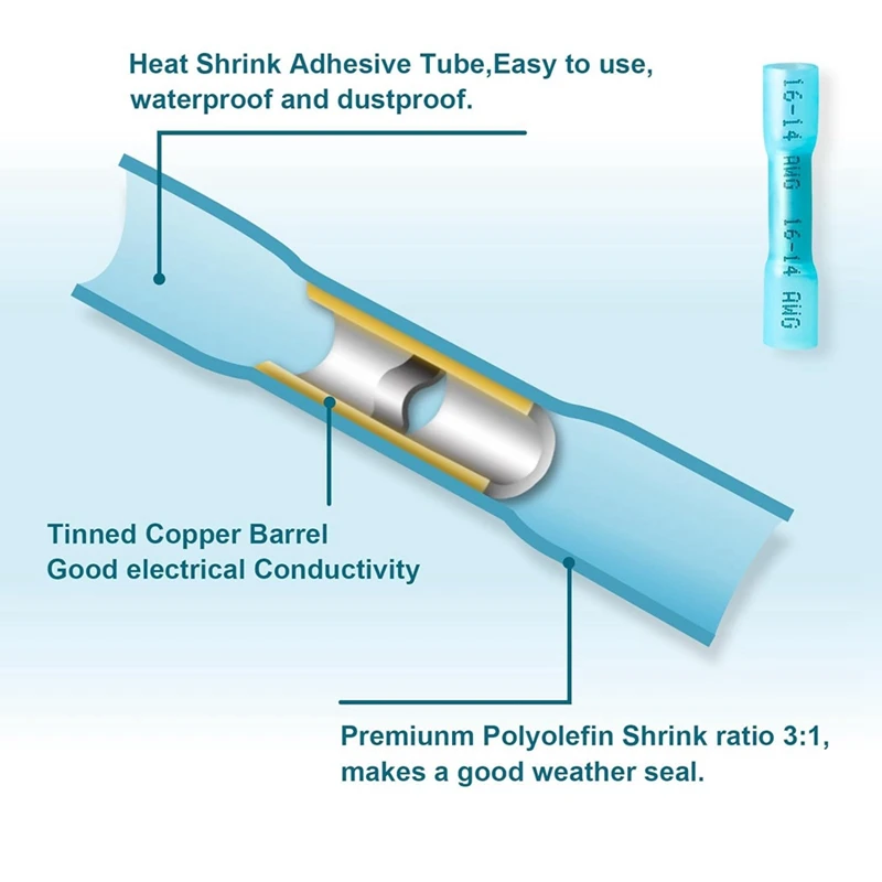 Heat Shrink Butt Connectors Kit, Insulated Waterproof Heat Shrink Butt Connectors, Tinned Copper Connectors
