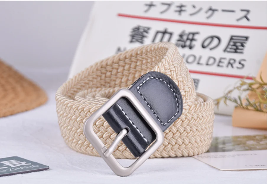 No drilling required Men Elastic Belt Canvas Belt Metal Pin Buckle Durable Stretch Belt