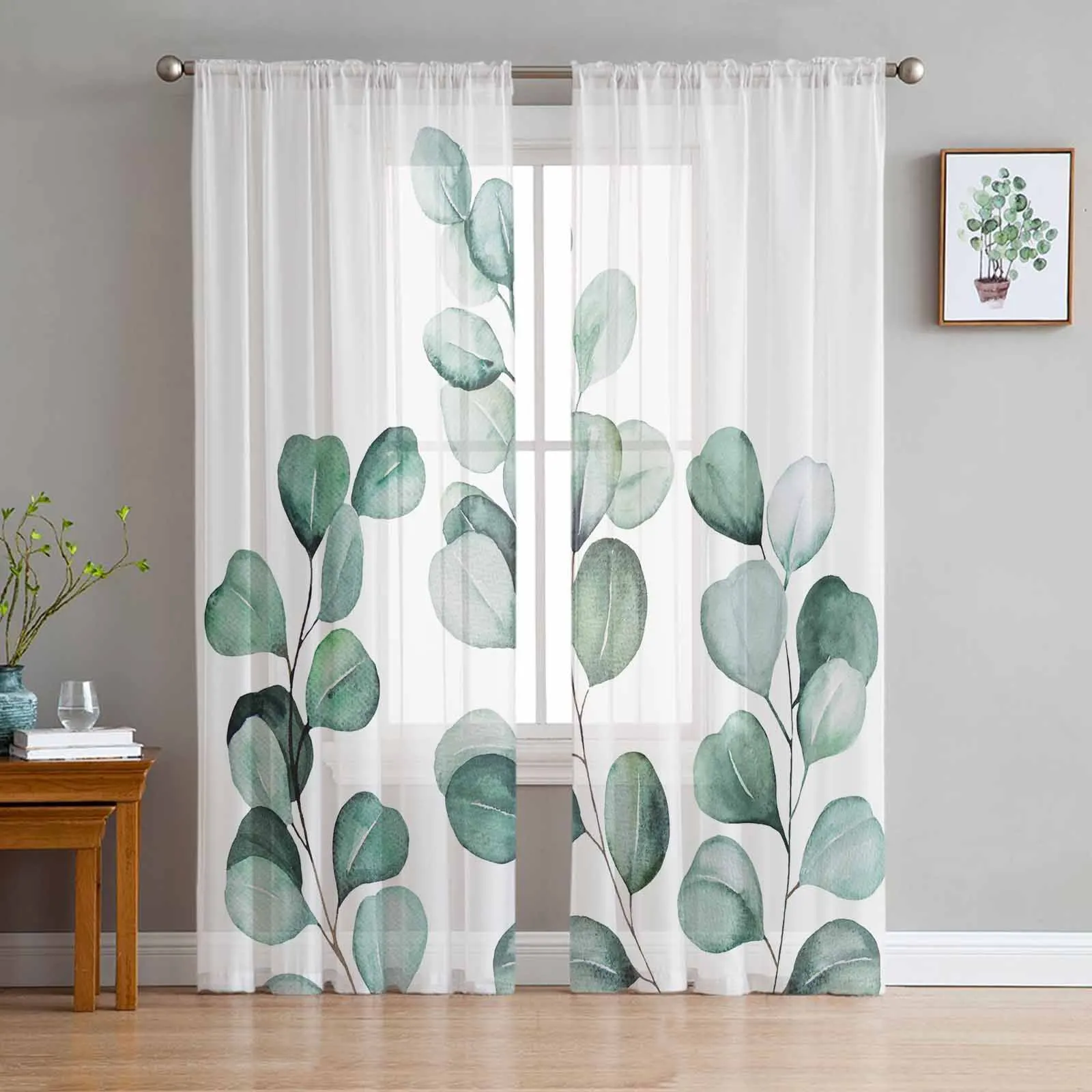 

Eucalyptus Leaf Branches Sheer Curtains for Living Room Kitchen Tulle Window Curtain Home Decoration Bedroom Voile Drapes