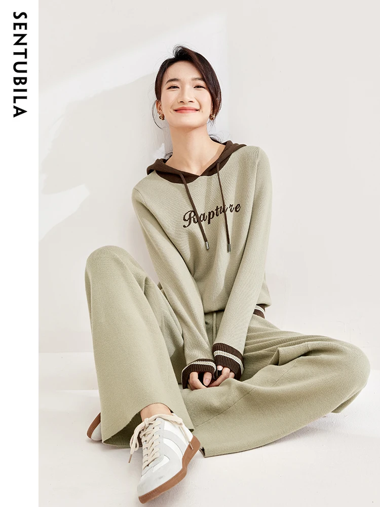 

SENTUBILA Hoodie Sweatpants Set Women 2024 Spring Casual Tracksuit Hooded Sweatshirt Wide-Leg Pants Two Pieces Sets W33Z51976