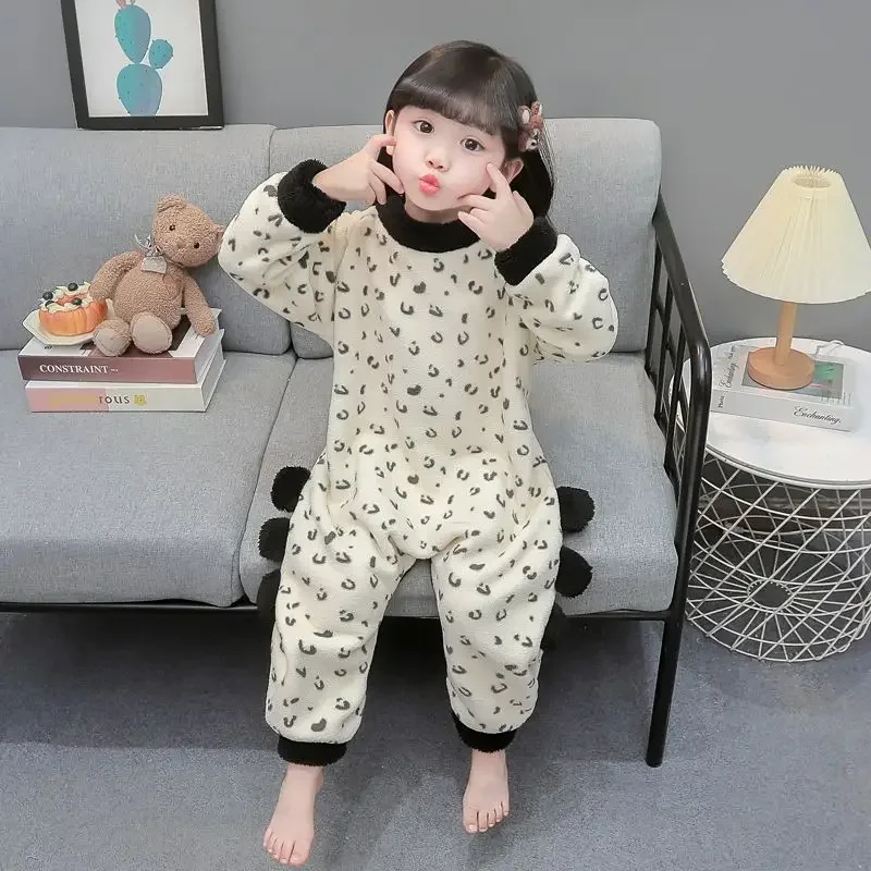 Children's One-piece Pajamas Flannel Winter Rompers New Girls' Coral Fleece Anti Kick and Anti Cold Baby Sleeping Sets for Boys