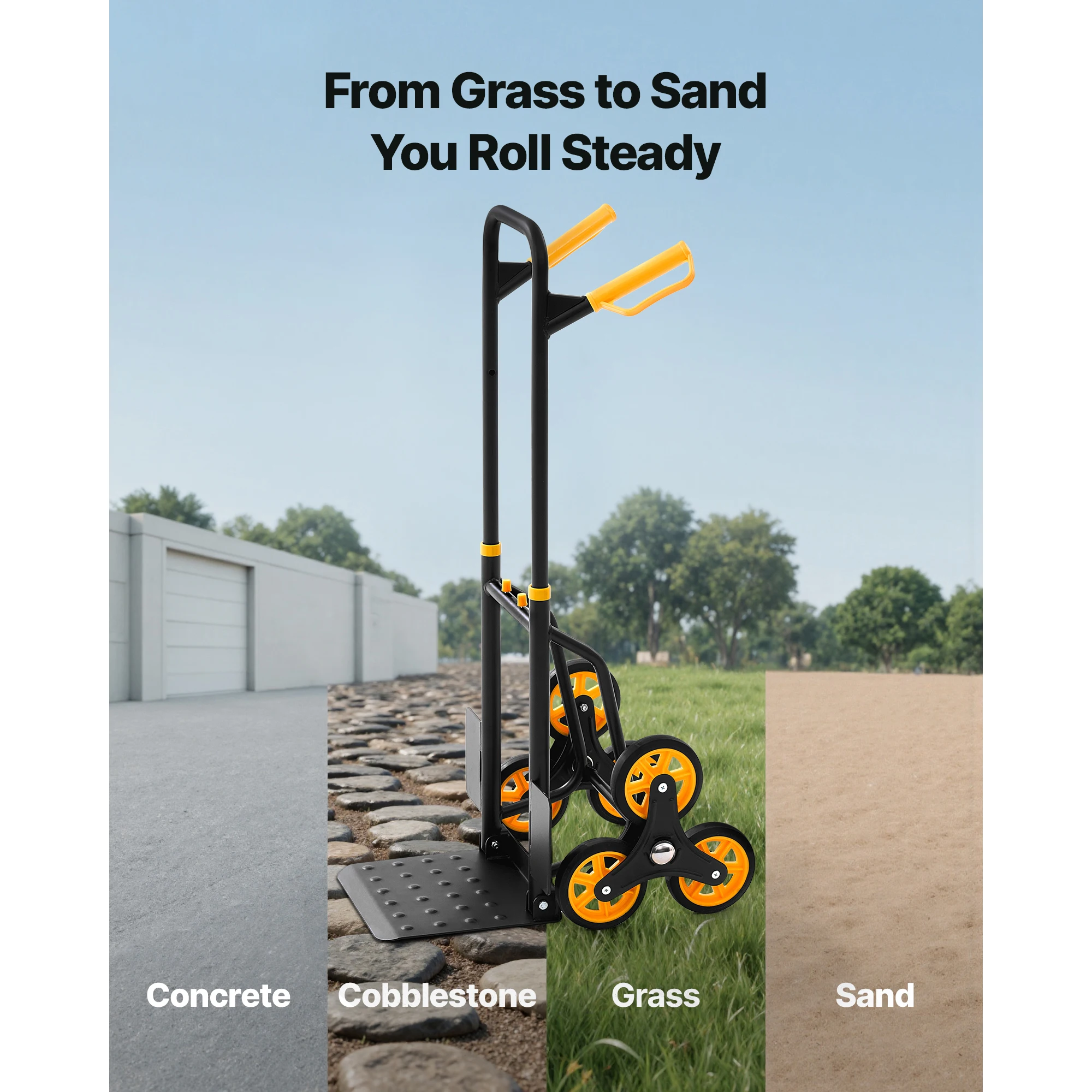 SucceBuy 440/770 lbs Folding Hand Truck Dolly with 6 Wheels & 2 Elastic Ropes Stair Climbing Cart for Shopping Moving Warehouse