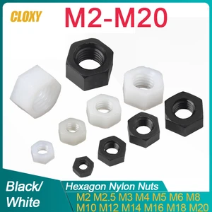 5-50 шт. M2 M2 M2, 5, 5 Φ M14 M16 M18 M20 белая или черная пластиковая Шестигранная гайка из нейлона DIN934